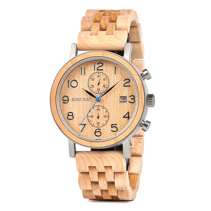 For Bobo Bird Hot Selling Luxury Wood and Metal Watch for Men Casual Style Smart Dial Display Quartz Movement Fashionable Charm
