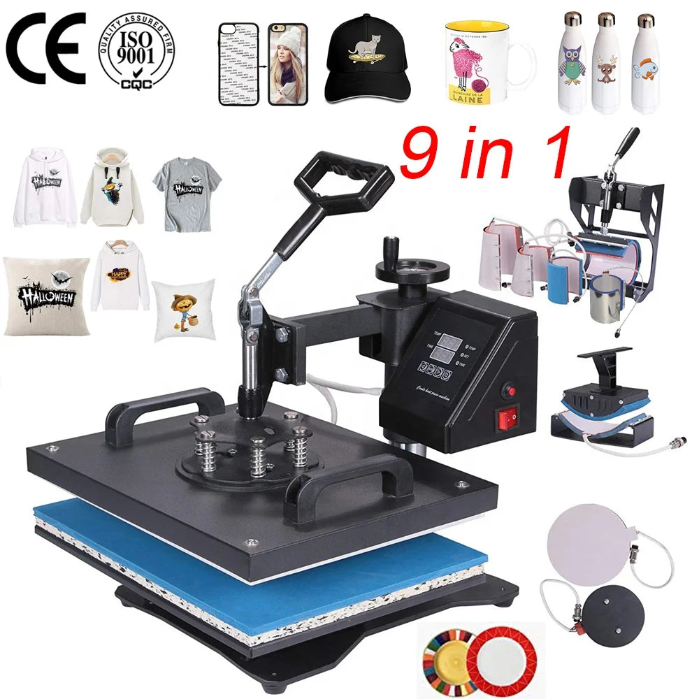 RubySub Double Display 9 in 1 Combo Heat Press Machine Advanced Heat Transfer Machine for Mug/Hat/Tshirt/Plate
