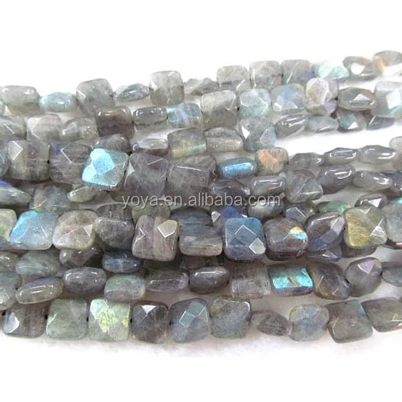 LA5003 Faceted Labradorite Gemstone Flat Square Box Beads