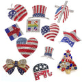 American Flag Crystal Rhinestone Heart Shape Bow-knot 4th of July USA Cross Flag Patriotic Independence Day Pin Brooch