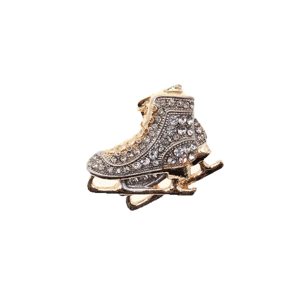 Rhinestone Crystal Brooch Ice Skate Brooch Pin Alloy Lapel Pin