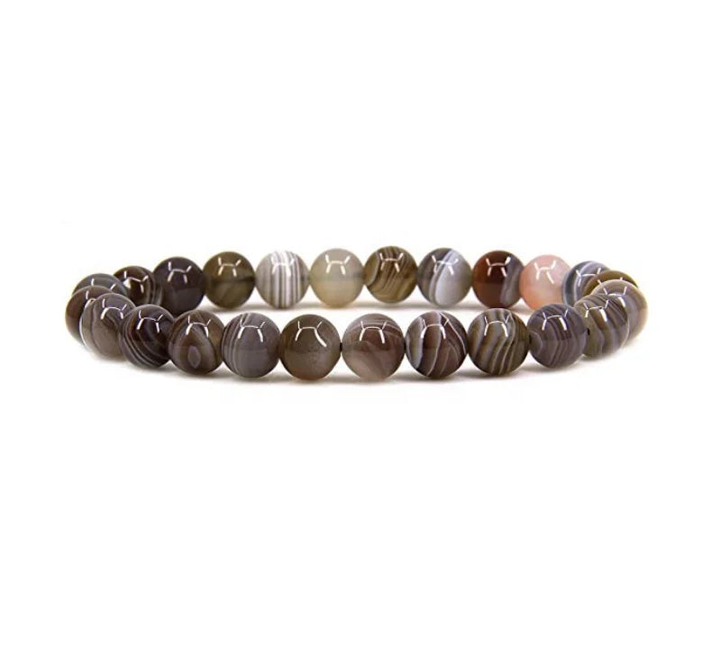 Natural Polish Botswana Agate Semi-Precious Gemstones Healing Crystal 8mm Round Beads Stretch Bracelet 7" Unisex