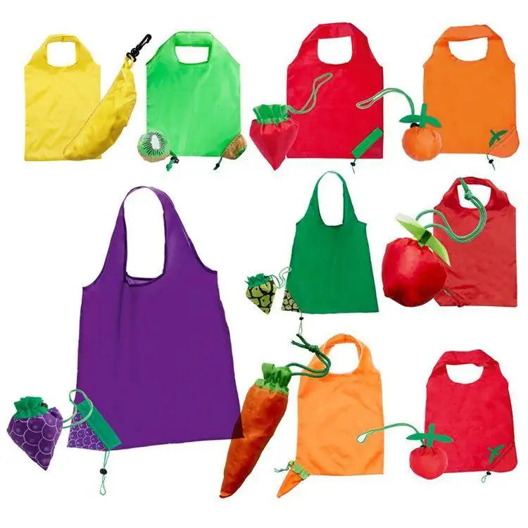 Custom Stock Waterproof Lightweight Polyester Nylon Pocket Wholesale Animal Head Fruit Shape Grocery Tote Foldable Shopping Bag