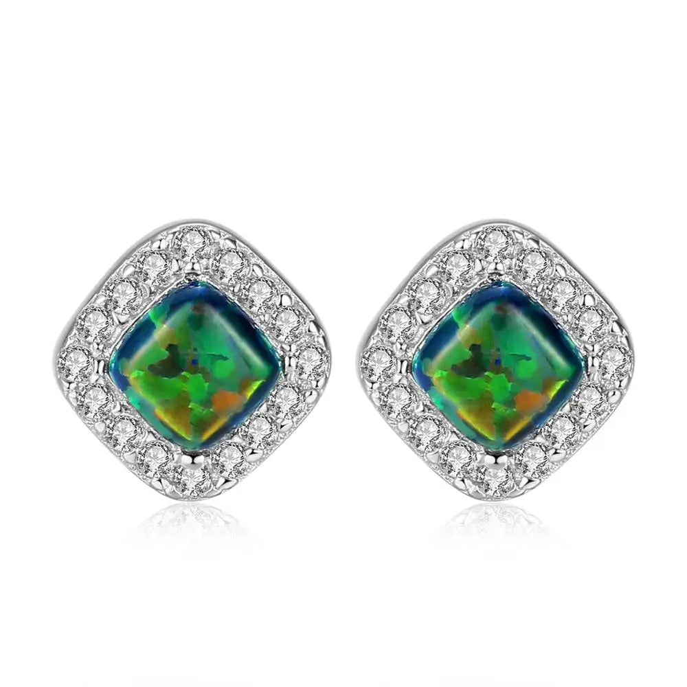 CZCITY 925 Silver European Style Fine Jewelry Female for Young Girls Opal Earrings Women