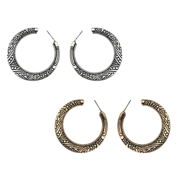 Carved Flower Hoop Earrings Metal Latest Earring Design Stud Hoop Earring