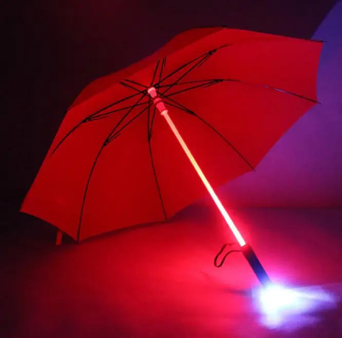 Wholesale Clear Flashlight Rain Umbrellas Straight Flashing Lightsaber LED Umbrella with Led Light Torch Custom Logo