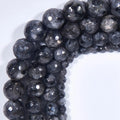 Natural Stone Larvikite  ROUND Cutting Faceted Loose Beads for Jewelry Making Black Labradorite Beaded