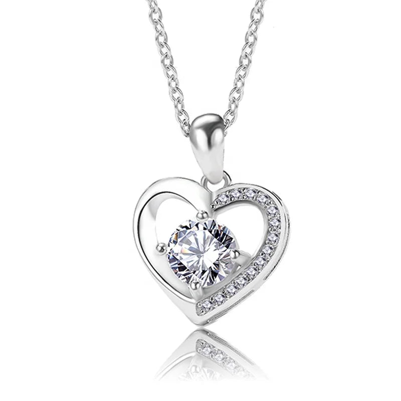 Wholesale DDC56 925 Sterling Silver Heart Mother Necklace with Rhodium Plated Charm Pendants and Zircon Stones Mother's Gift