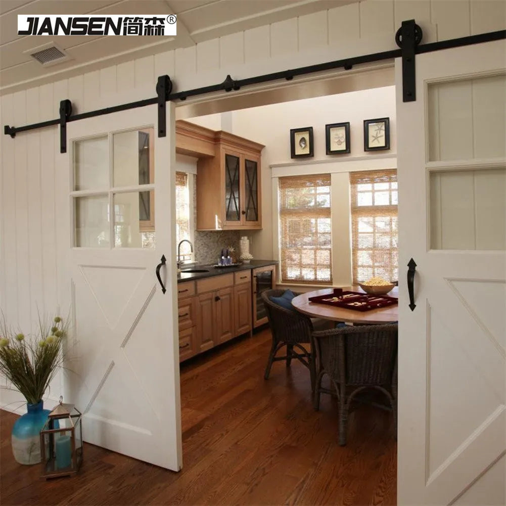 Black 6.6ft Heavy Duty Sturdy Sliding Barn Door Hardware Kit for Single Door Smoothly and Quietly Rails
