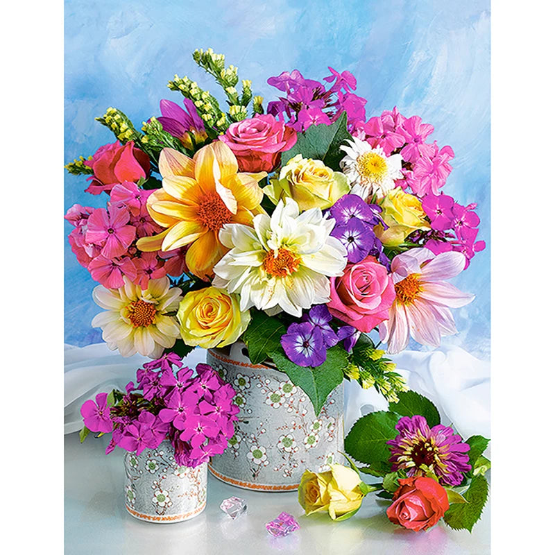 Modern Diamond Painting Canvas Print Flowers Vase Diy Rhinestones Picture AB Round Full Drill Diamond Painting Wall Art
