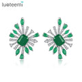 LUOTEEMI Gold Plated Radiation Shaped a AA Cubic Zirconia Earrings Women Gift Vintage Green Stud Earrings