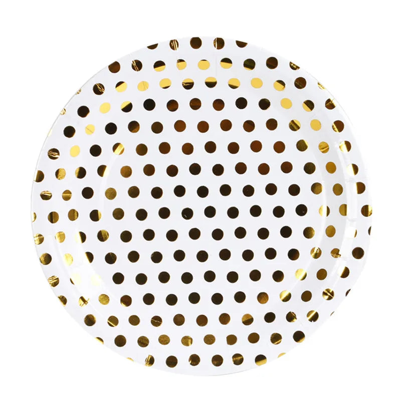 Classical Hot Sell  Disposable 250gsm  9 Inch Gold Dots Paper Plates