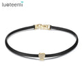 LUOTEEMI Women New Design Cubic Zirconia Micro Pave Set Heart Leather Women's Choker Necklace