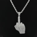 Hip Hop Men Gold Color Full Rhinestone Big Middle Finger Pendants Necklaces With 6mm 30inch Rope Chain Chain Jewelry