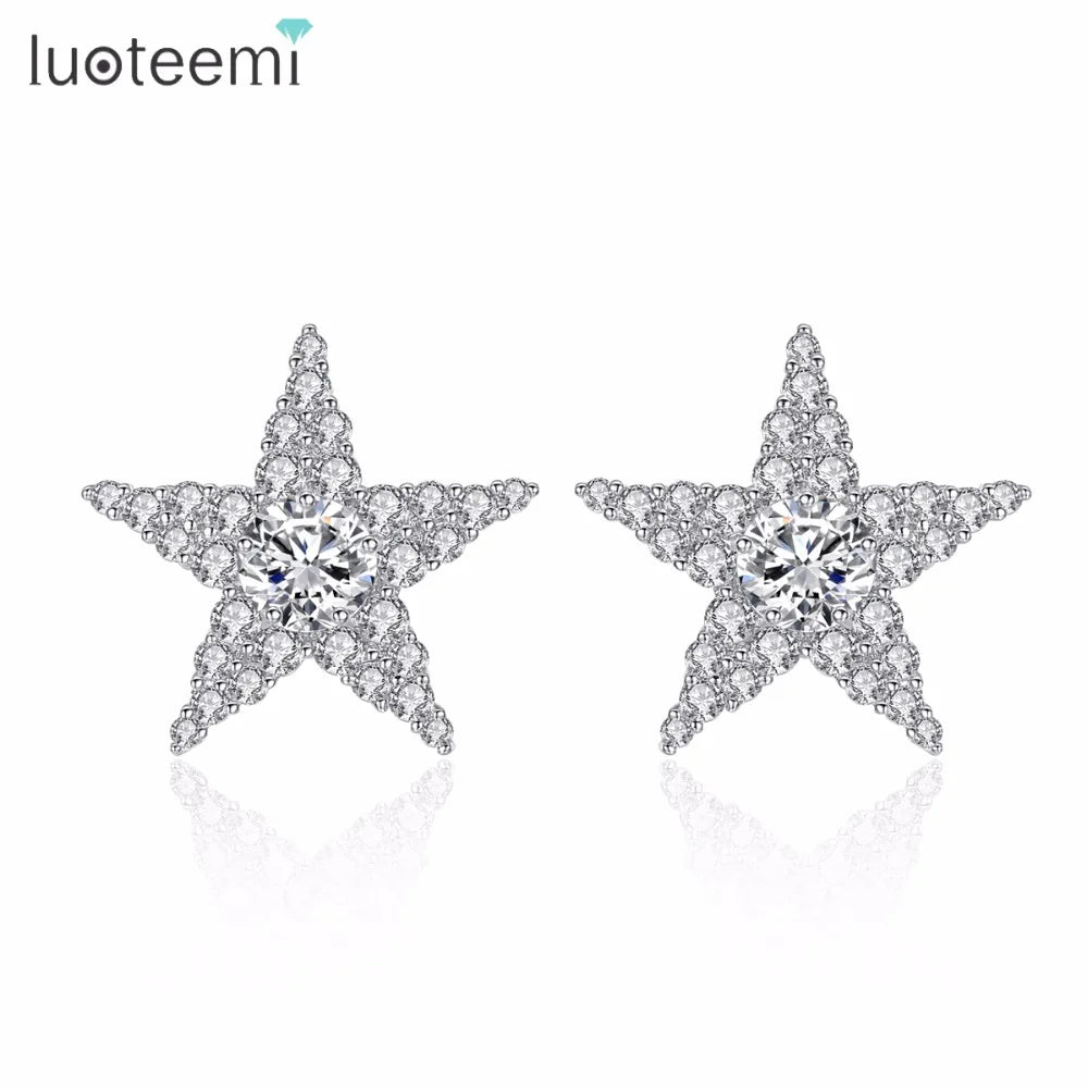 LUOTEEMI Geometric Luxury Charming Full Shiny CZ Crystal Star Moon Stud Earrings for Women 2023 Fashion Jewellery Brinco Gifts