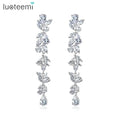 LUOTEEMI Luxury Leaf Shaped Cubic Zirconia Long Drop Earrings for Women Wedding Long Earring Jewelry