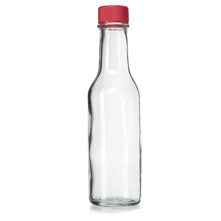 24 Pack - 5 Oz Hot Sauce Bottles Small Empty Glass Bottles With Red Caps and Drip Dispensing Tops for Salsa Pepper Vinegar