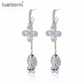 LUOTEEMI Women Long Luxury Shiny Pave 3A Cubic Zirconia Earrings Exquisite CZ Chandelier Wedding Bridal Earrings Flower