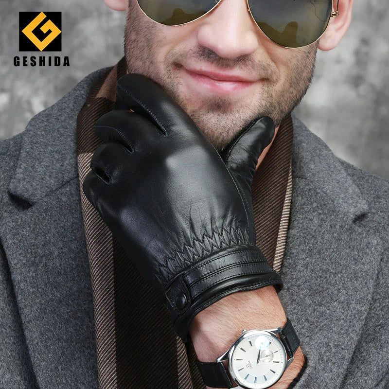 Hot Sale Real Sheepskin Warm Touch Screen Men Leather Winter Gloves