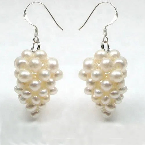 Custom Sterling Silver Fishhook Grapel Pearl Earring