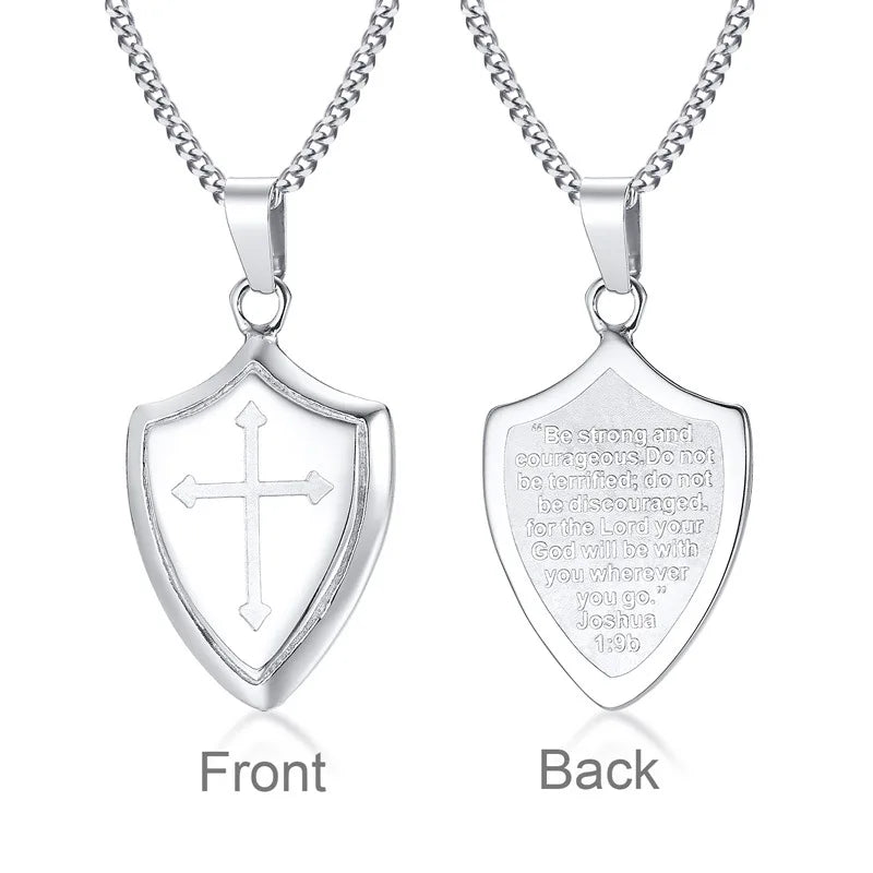 New Fashion Bible Verse Cross Shield of Faith Pendant Necklace