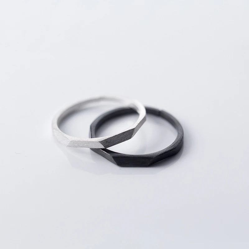 Korean Style Fashion Women 925 Silver Black Cut Frosted Rings Jewelry Gifts