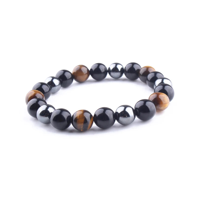 10mm Natural Tiger Eye&Obsidian&Hematite Magnetic Energy Bracelet for Men Women