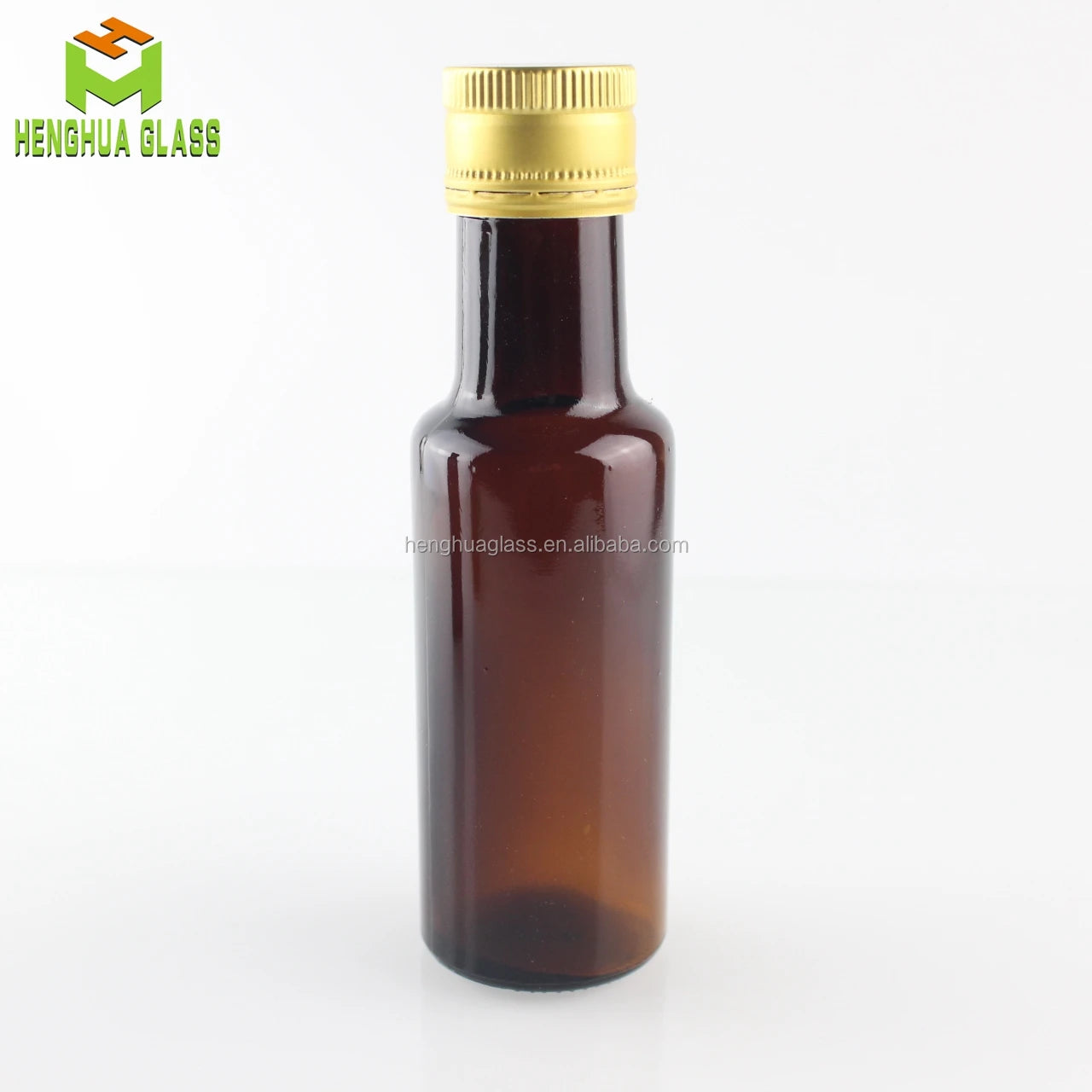 Mini 100ml 10cl Marasca Round Amber Olive Oil Glass Bottle with Aluminum Cap for Glass Cooking Oil Container Bottle Wholesale