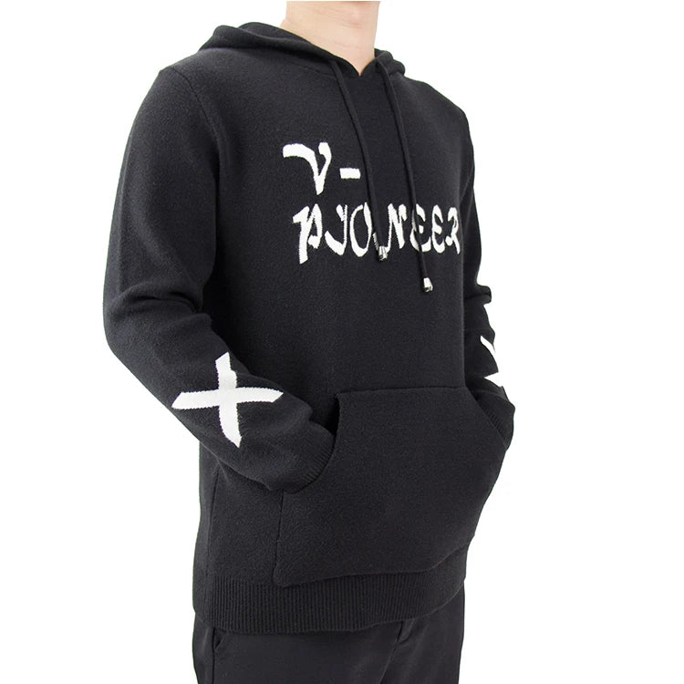 OEM Hoodie Sweater Men Embroidered Character Kangaroo Front Pocket Custom Branded Anti-pilling Woolen Knitted Sweater Men