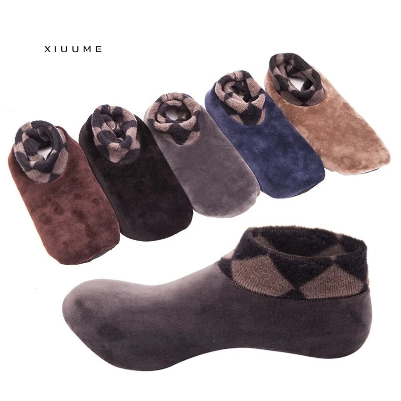 Winter Warm Fuzzy Fleece Floor Anti-Slip Breathable Sweat-Absorbent Anti-Bacterial Quick Dry Casual Thick Socks Shoes Men