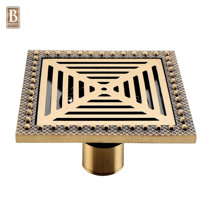 Bathroom Shower Antique Brass Square Tile Insert Drain Anti-odor Invisible Floor Drain