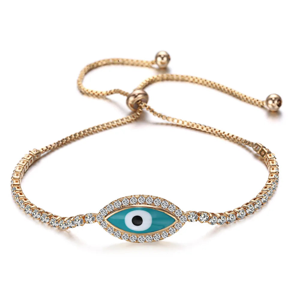Fashionable New Design Alloy Chain Bangle Crystal Zircon Evil Fancy Eye Lady's Adjustable Bracelet