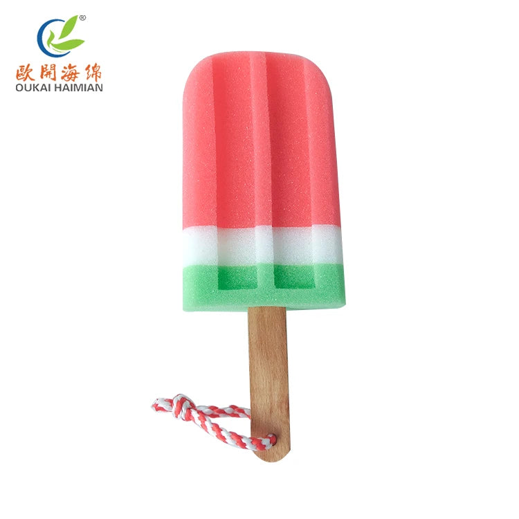 Red Ice Cream Shape Soft Bath Shower Sponge With Handle/Bath Shower Sponge