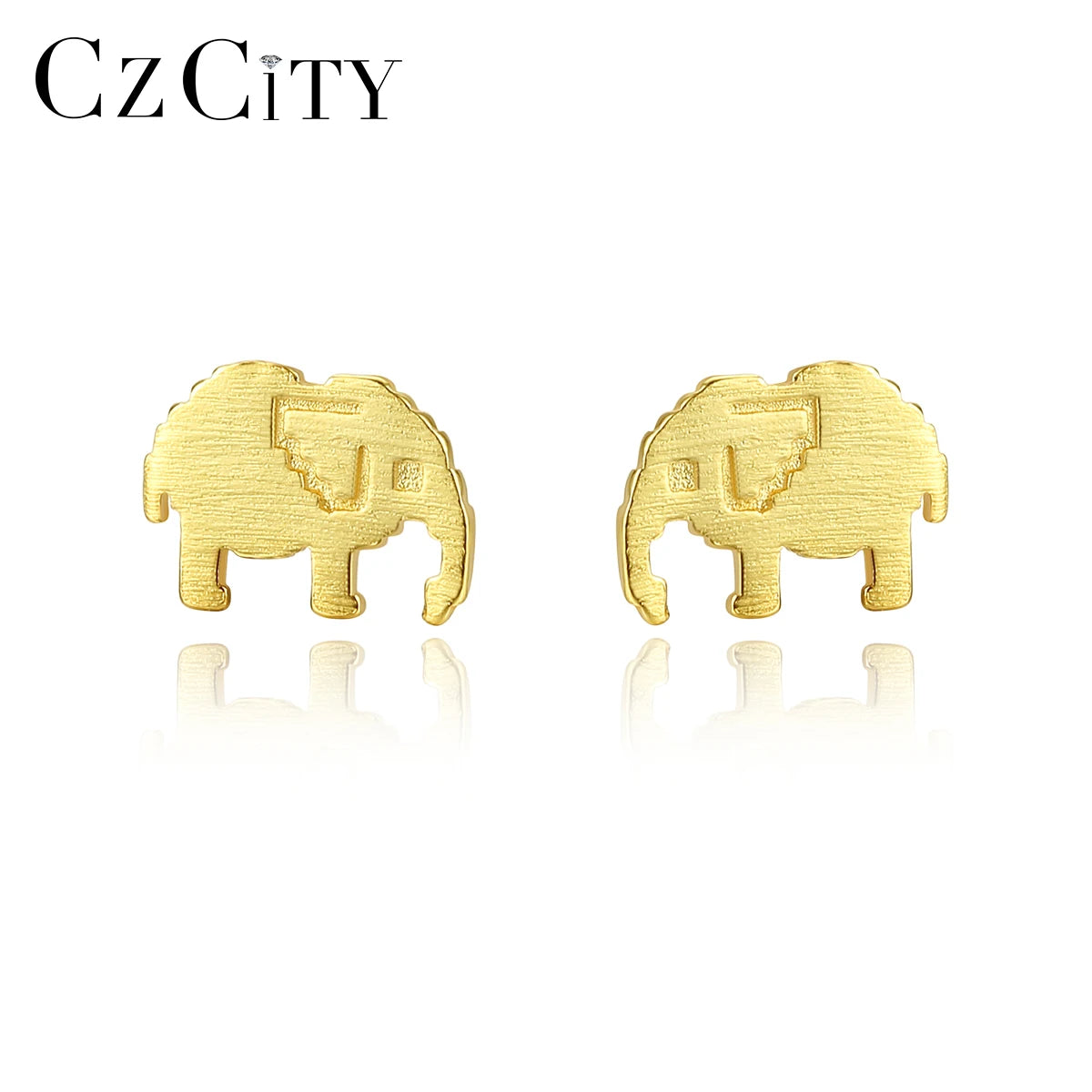 CZCITY Newest Sterling Silver Earrings Lovely Brushed Elephant Shape Earrings Friend Jewelry Gift  Wholesale