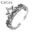 CZCITY Fashion Star Black Gold Diamond Silver Sterling New Trendy 2021 925 Adjustable Fashion Ring