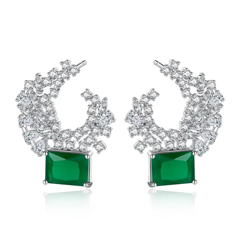 LUOTEEMI  a AA Cubic Zirconia Big Flower Stud Earrings Emerald Main Stone Women Earring for Party