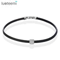 LUOTEEMI Geometric Zircon Charm Beads With Black Braid Handmade Leather Chocker Colar Necklace for Women