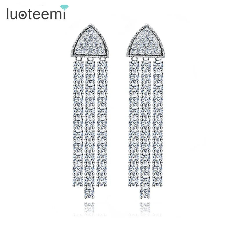 LUOTEEMI Large Tassel Earrings Jewelry China Diamond Women Fashion Triangle Dangler Diamond Tassel Earring