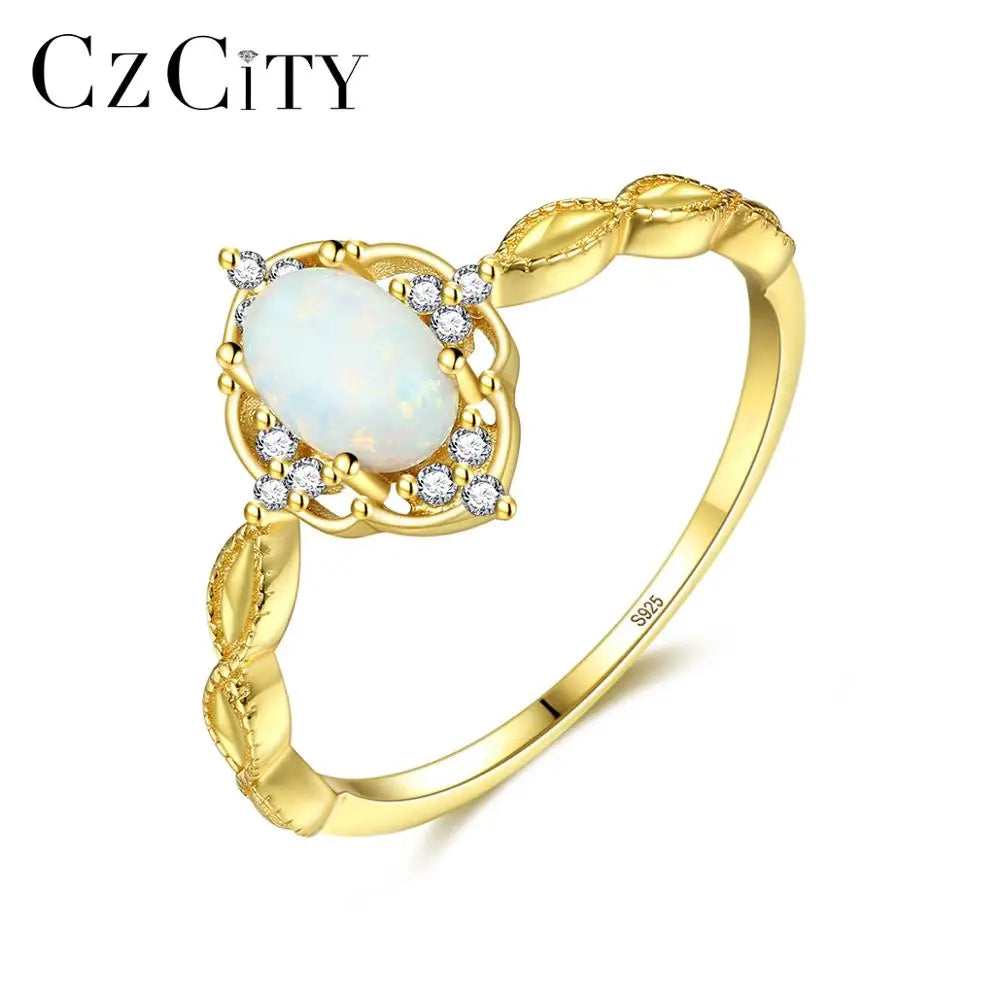 CZCITY Silver Opal Ring Jewelry Women Wedding Factory Wholesale Oval Shape Blue Opal Ring