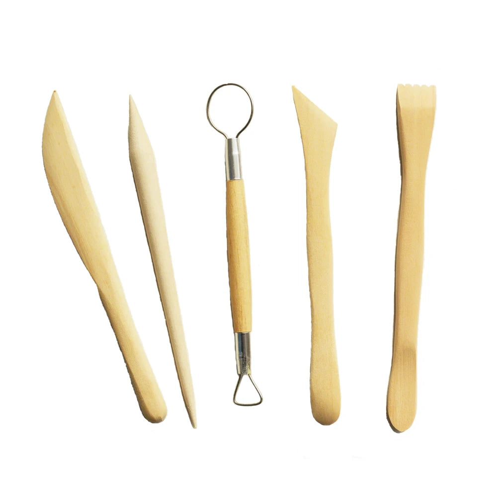 5pcs Steel Clay Modeling Tools with Wooden Handle Round Hand Clay Pottery Set for Sculpting Art Clay Molding