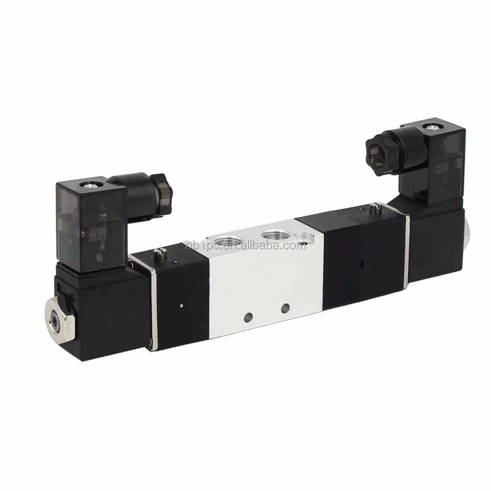 1/8\" DC12V 4V130C-06 Double Coil Electric Solenoid Valve 5/3 Way Pneumatic Middle Center Close Manual Pilot Structure Gate Type