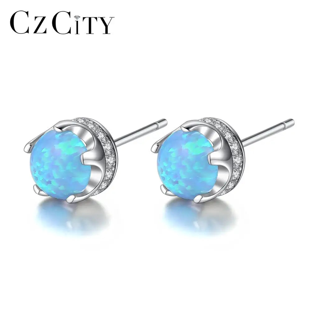 CZCITY New Hot Flame White Opal Zircon Christmas Gift 925 Sterling Silver Zircon Opal Stud Earrings