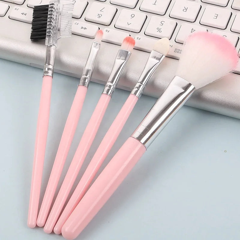 Custom Logo Pink 5-Piece Children's Makeup Brush Set with Plastic Handle Synthetic Hair-Promotional Gift for Face Concealer Use