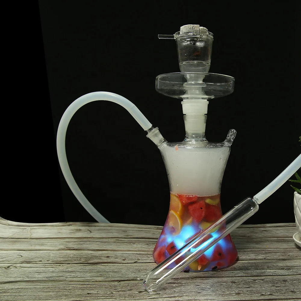 Russia LED Chicha Glass Shisha Hookah Narguile Set with Silicone Hose Customizable Fruit Nargile Gifts Custom Logo