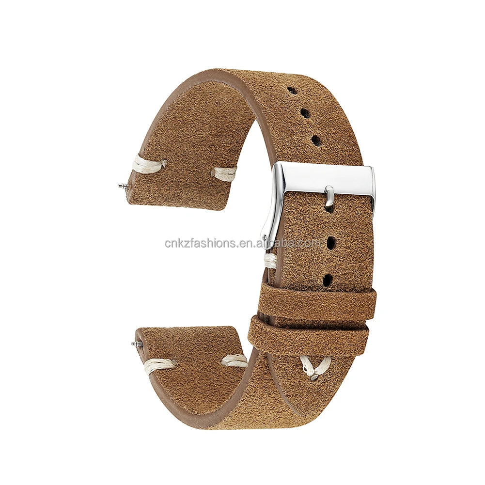 18/20/22mm Soft Suede Genuine Leather Fashion Retro Style Watch Strap Band with Quick Release Spring Bars Brown