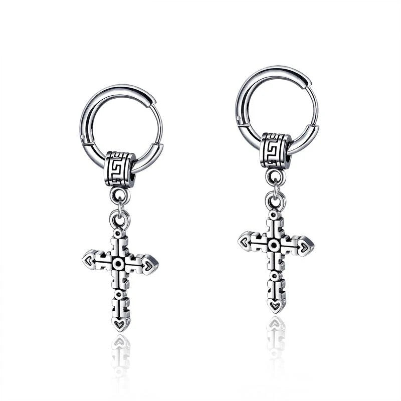 European Fashion Huggie Dangle Jesus Cross Earrings for Men