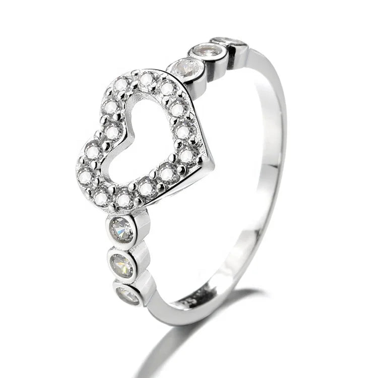 Factory 925 Sterling Silver Hollow Zircon Ladies Engagement Couple Love Ring With Forever