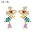 LUOTEEMI New Design Luxury Champagne Gold Plated Fashion Women Christmas Gift Flower Stud Multi CZ Earrings