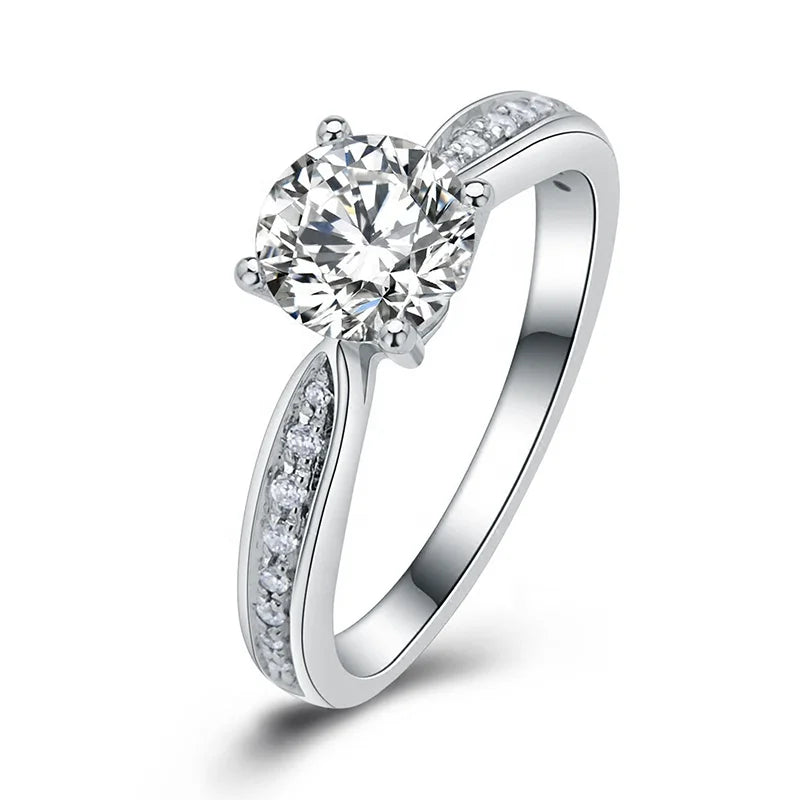GR02 New Fashion 925 Sterling Silver Women's Wedding Finger Rings Original Round Zirconia Crystal Jewelry
