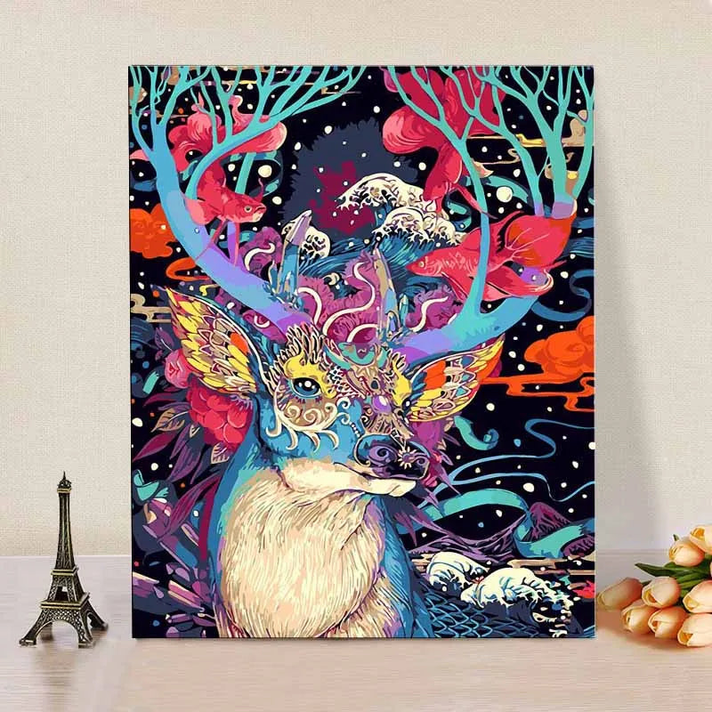 CHENISTORY DZ99007 Paint by Numbers for Adults Lovely Deer With Wood Frame Canvas Painting